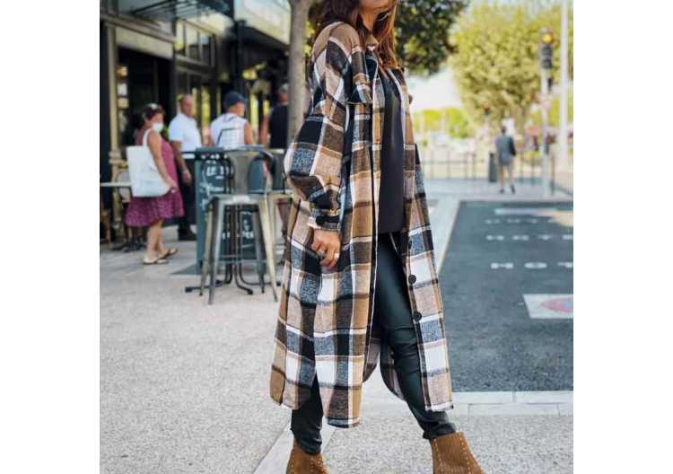 Women's Long Plaid Coat Autumn Harajuku Plaid Shirt Oversized Loose Coat Streetwear Fashion Female Casual Jacket Women Clothing